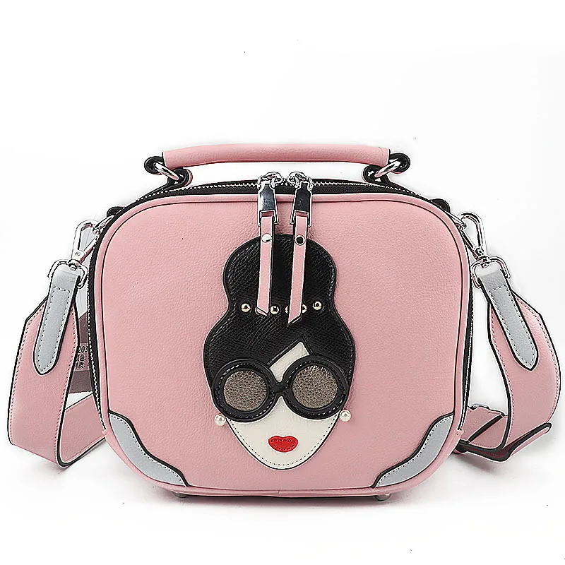 

2018 New Korean Fashion Hand Shoulder Bags Large-capacity Contrast Color Embroidery Genuine Second Layers of Cowhide Women Bag
