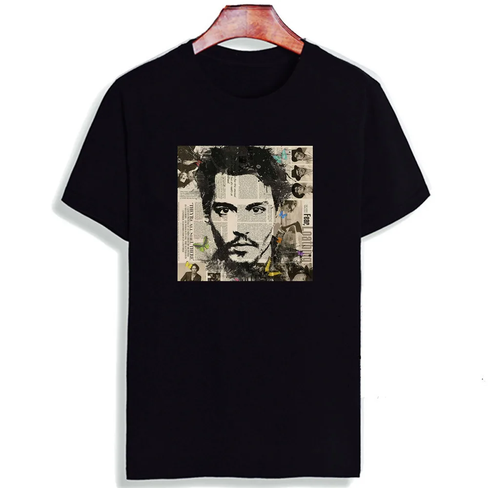 

New 100% Cotton Johnny Depp Handsome Portrait Print Short Sleeve Top & Tee Fashion Casual T Shirt Unisex Brand