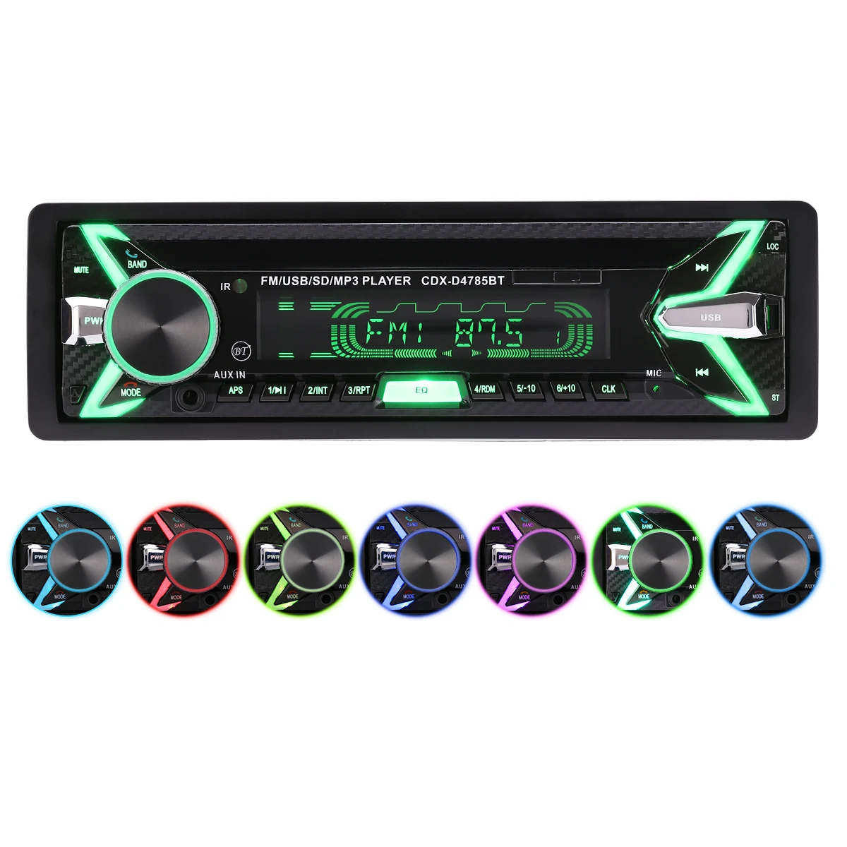 Автомобильный MP3 плеер Excelvan 1din со съемной панелью Bluetooth семицветная подсветка