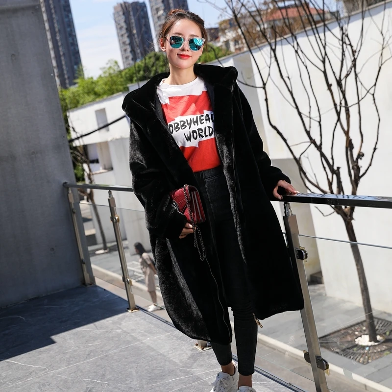 Loose Thick Faux Fur Coat Woman Imitation Rex Rabbit Fur Coats Plush Jacket Flocking Cardigan 2018 Long Warm Outerwear Okd607