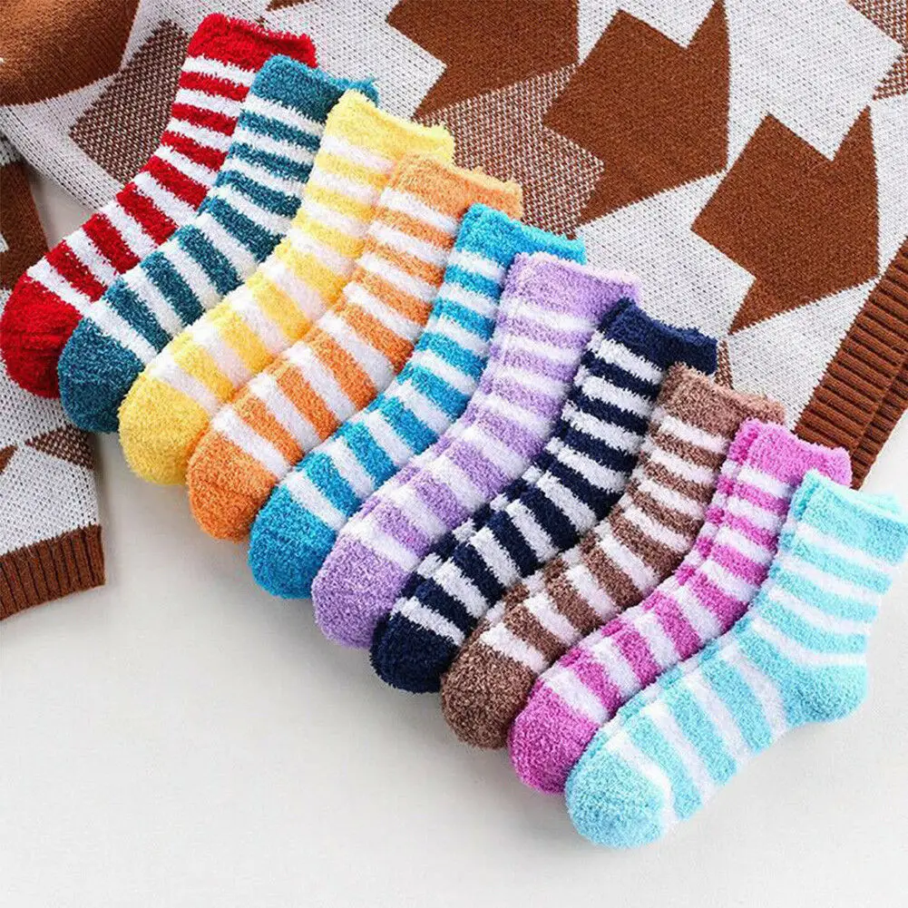 2019 Newest Hot Ladies Womens 6 Pairs Soft Fluffy Bed Striped Socks
