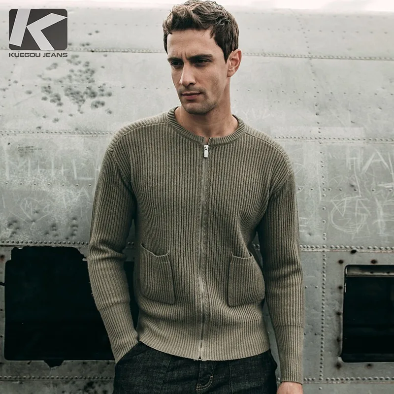 

Autumn Men Sweater Wool Thick Solid Army Green Color Cardigan For Man Casual Slim Clothes 2018 New Male Wear Knitting Coat 18202
