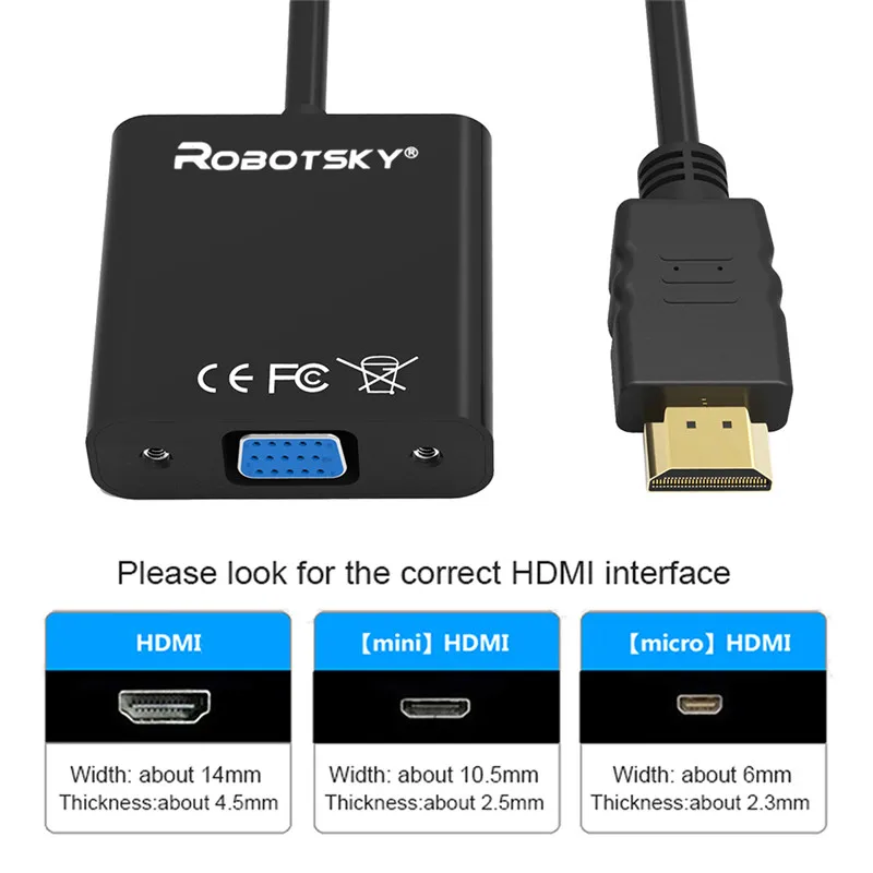 Robotsky 1080P HDMI к VGA адаптер цифро-аналоговый преобразователь кабель для Xbox PS4 ПК ноутбук ТВ коробка к проектору дисплей HD tv