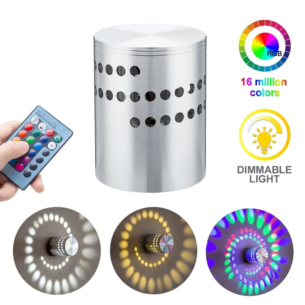 

Spiral Hole Wall Lamp 3W LED Dimmable Hollow Cylinder Light Remote Control RGB Mini Light For KTV Game Room Bar Dropshipping