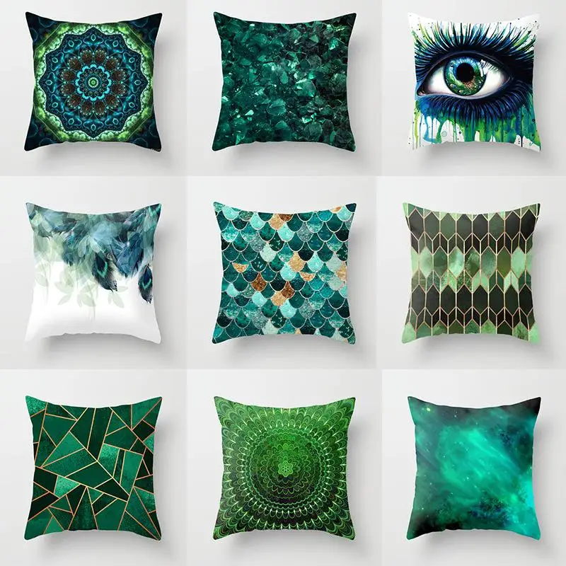 

Green Series Peach Skin Cushion Cover Eye Geometry Abstract Decorative Pillowcase for Sofa Bed Living Room Home Decoration 45x45