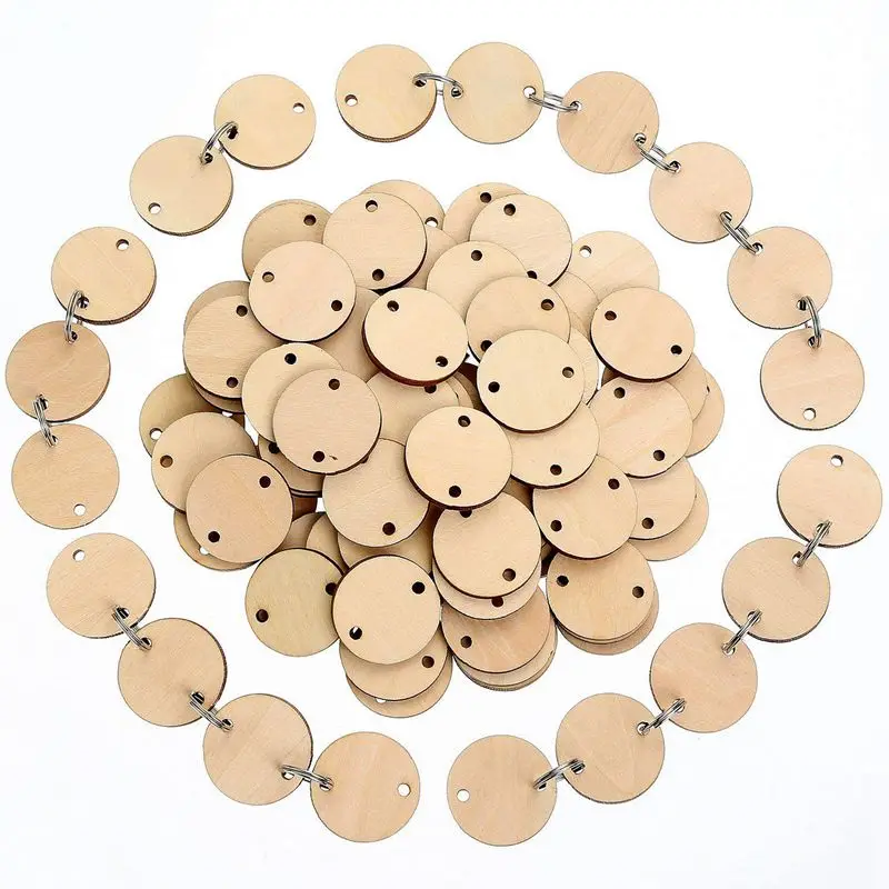 100 штук круглые деревянные диски с отверстиями на день рождения бирки из дерева и 100 штук 15 мм кольца для искусства и ремесел(3 см