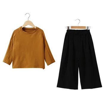 

simple chinese style teenage girls sets 2019 new winter autumn thick warm cotton loose school outfits long sleeve t-shirt+pants