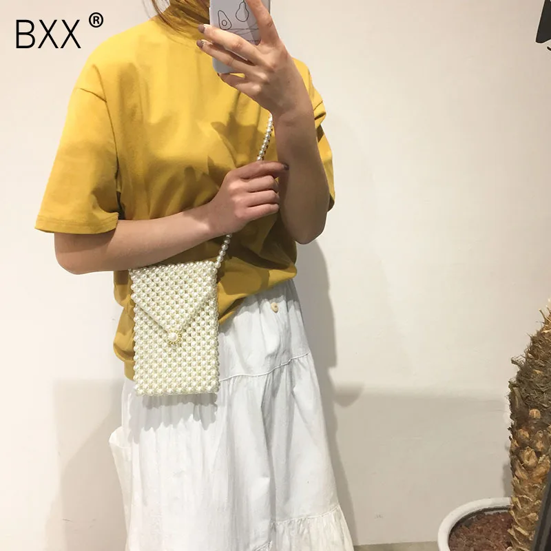 

[BXX] Mini Small Bag Female 2019 Summer Handmade Pearl Beading Phone Bag Ladies All-match Single Shoudler Crossbody Bags HE571