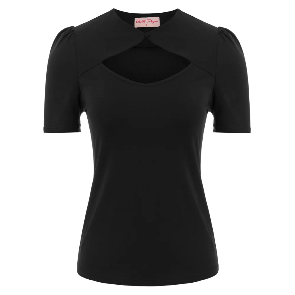 

BP Vintage Retro Sexy Women's Short Sleeve Hollowed Front Cotton Tops