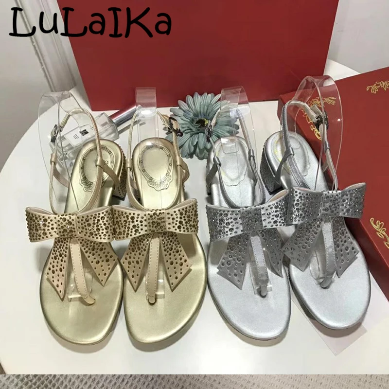 

2019 New Brand Solid Color Woman Wedding Party High Heels Sexy Butterfly-Knot Rhinestone Shining Lady Summer Sandals 4.5 CM