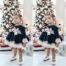 Новинка года; кружевное платье принцессы Детское кружевное платье с длинными рукавами для маленьких девочек вечерние, свадебные, пышные Детские платья с бантом в морском стиле для девочек