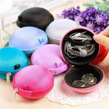 

Mini Zipper Earphone Headphone SD Card Storage Bag Box Carrying Pouch Round Case Women Coin Purses Wallet