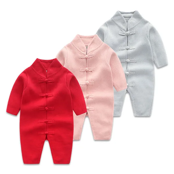 Baby clothes for boys and girls Chinese style pure cotton knit one-piece harlequin baby climbing clothes