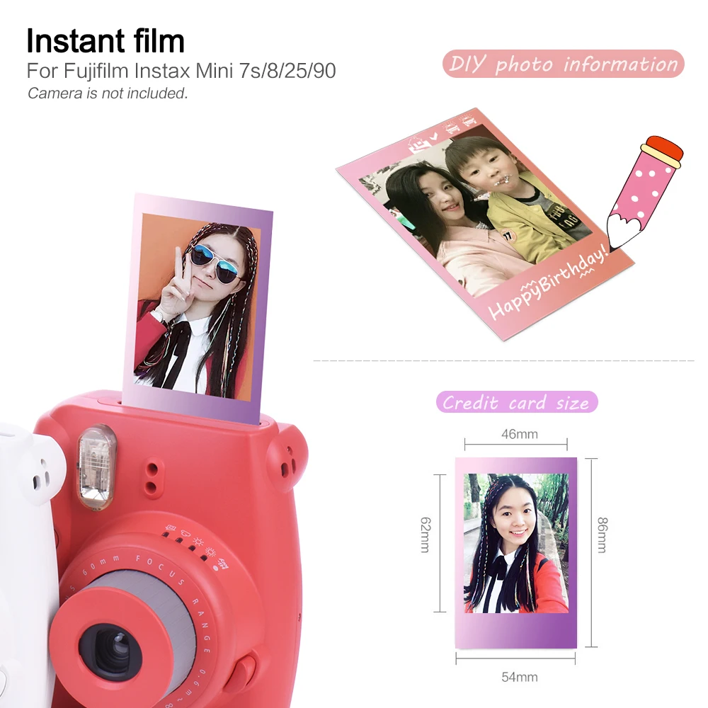 10/20 листов, 2 цвета, радужная фотобумага Fujifilm Instax Mini, мгновенный цветной альбом для Fujifilm Instax Mini 7 s/8/25/90/9