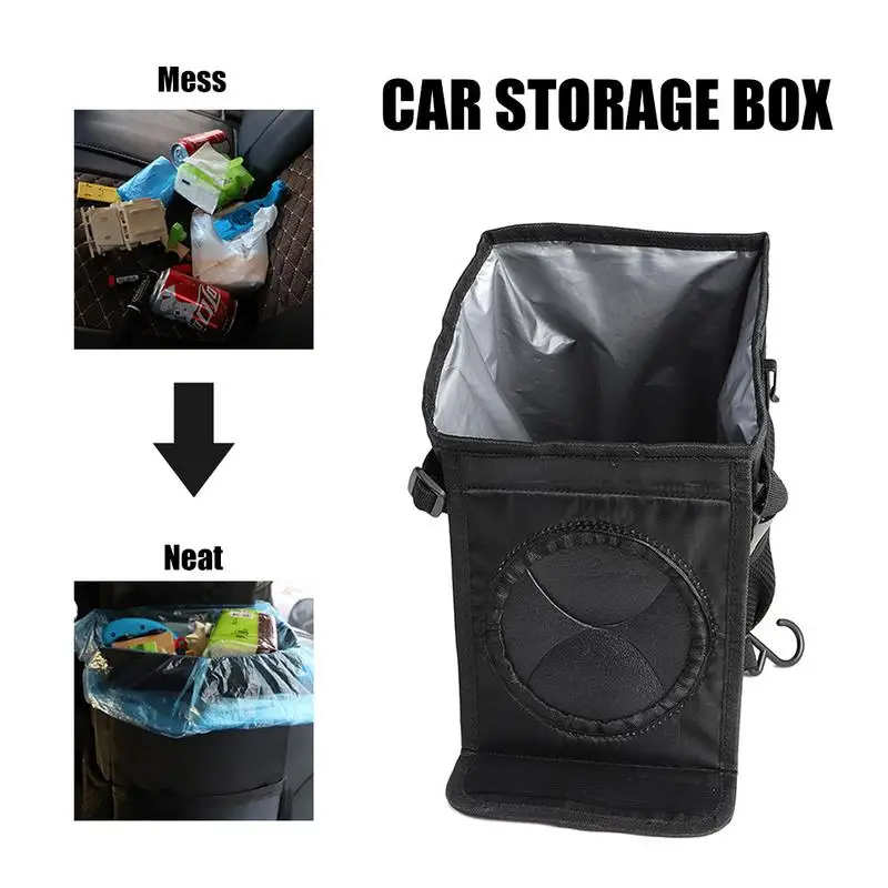 Автомобильный мусорный бак с крышкой премиум класса, водонепроницаемый автомобильный мусорный мешок, подвесной для подголовника с 3 карманами для хранения, автомобильный стиль