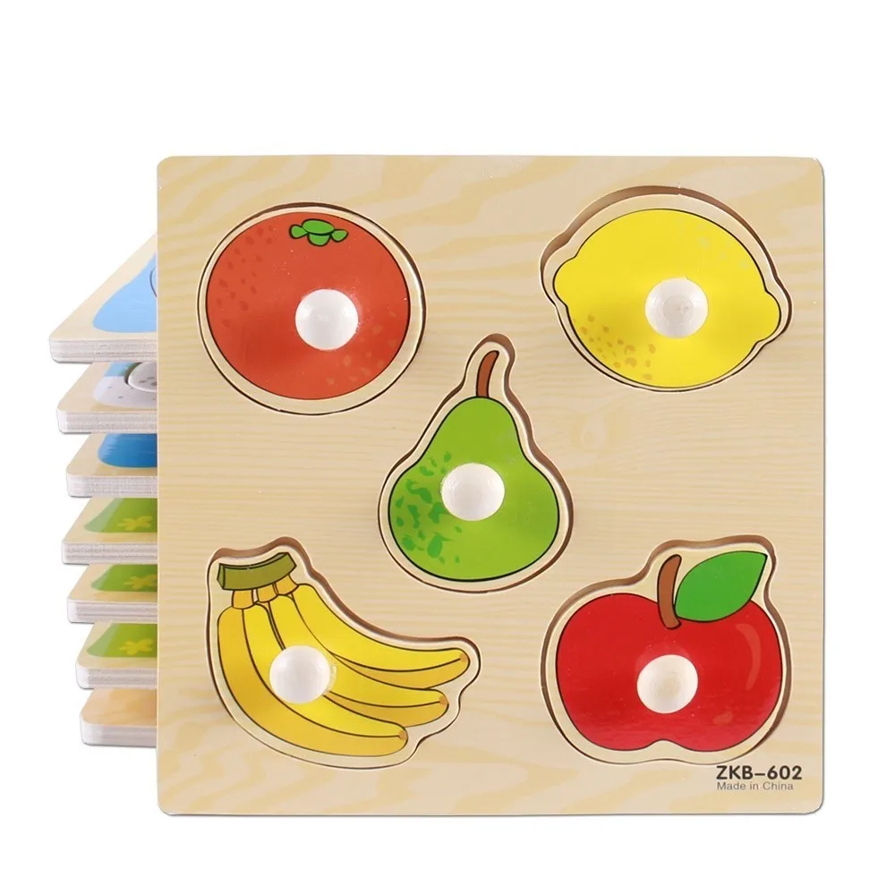 

New Hand Grab Board Puzzle Wooden Toys For Child Cartoon Animal Fruit Wood Jigsaw Kids Baby Early Educational Learning Toy