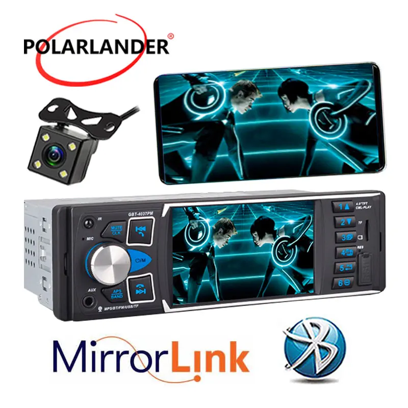 

4" Mirror Link Car Radio Audio Sterero Auto Audio MP3 MP5 Player USB AUX FM Radio 1 Din Rearview Camera Wireless Bluetooth