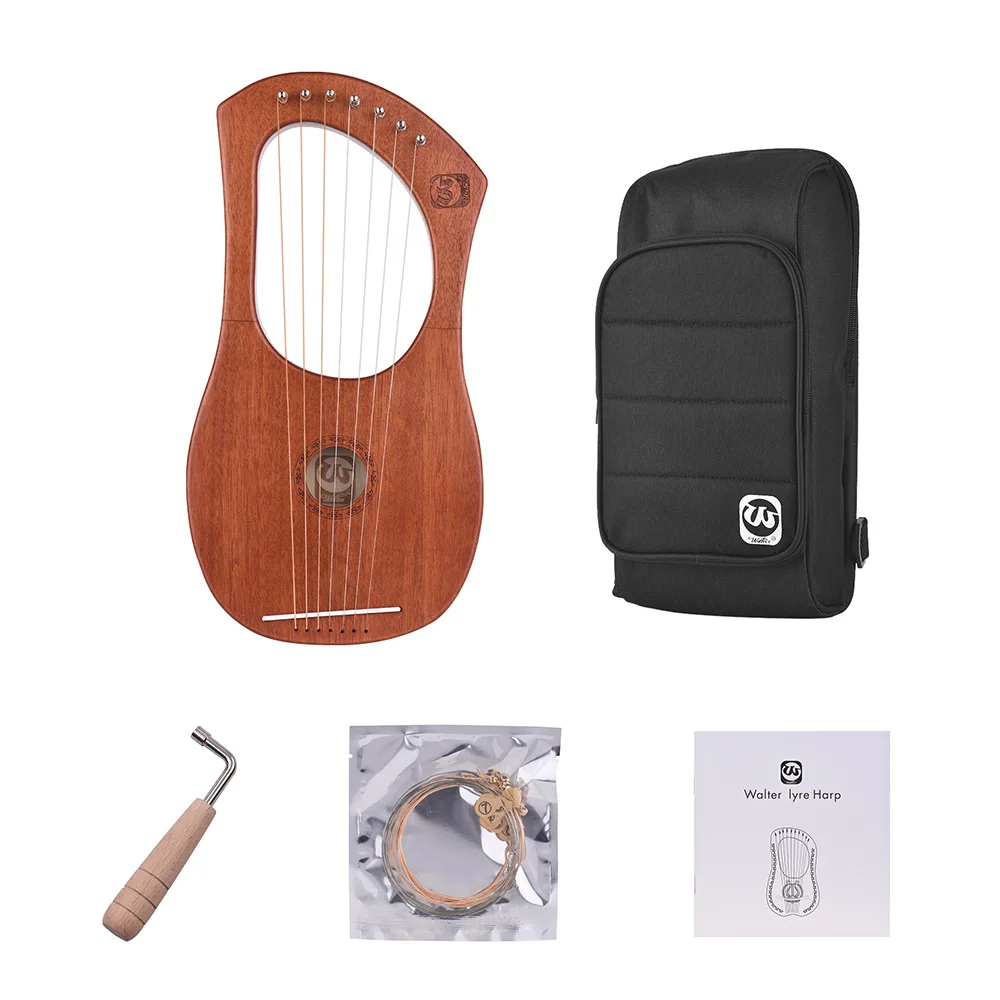 

7-String Wooden Lyre Harp Metal Strings Mahogany Solid Wood String Instrument with Carry Bag