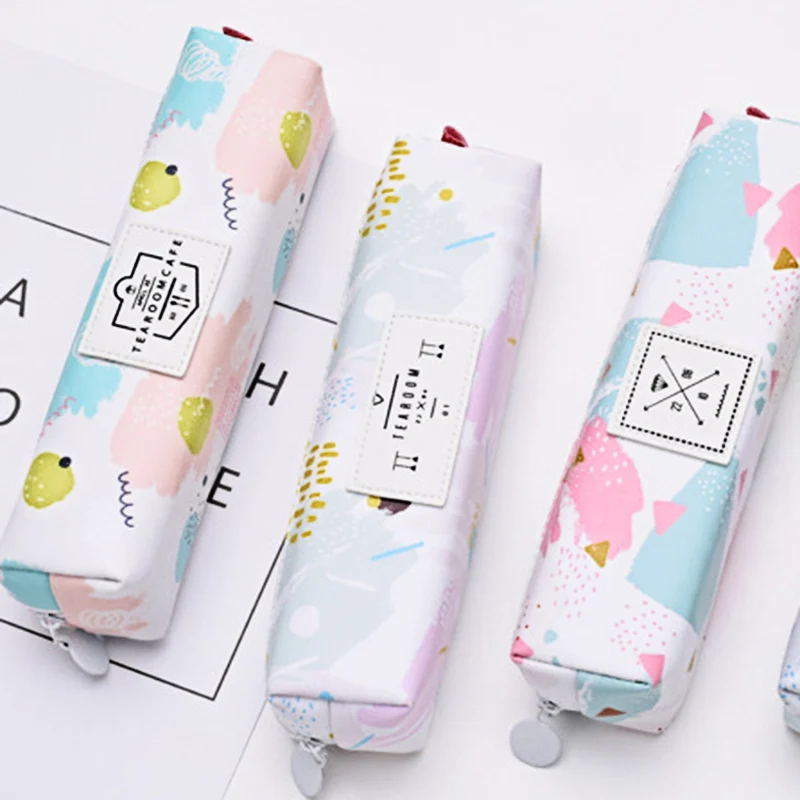 Водного цвета кавайный пенал карамельный цвет углу Pencilcase милый холст школьная сумка Карандаш корейский Канцелярские Канцелярия Эсколар