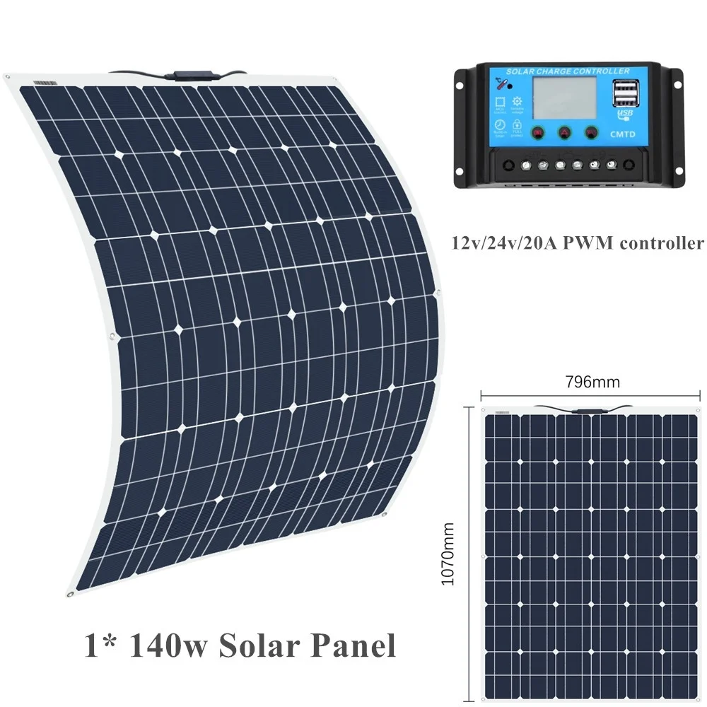 

BOGUANG 18V 140W Solar Panel cell with 20A Panneau solaire flexible zonnepaneel for Yacht Roof 12v Battery Power outdoor Charger