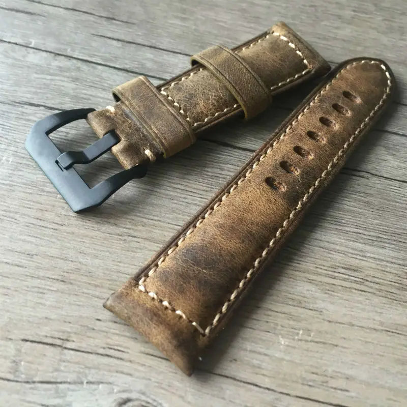 Ремешок Panerai мужской из натуральной кожи универсальный черный браслет для