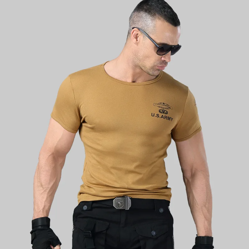 

2019 Men's Army T Shirt Summer Military Cotton T-shirt Body Sculpting Short Sleeve High Elasticity Stretch Slim Fit Male Tshirt