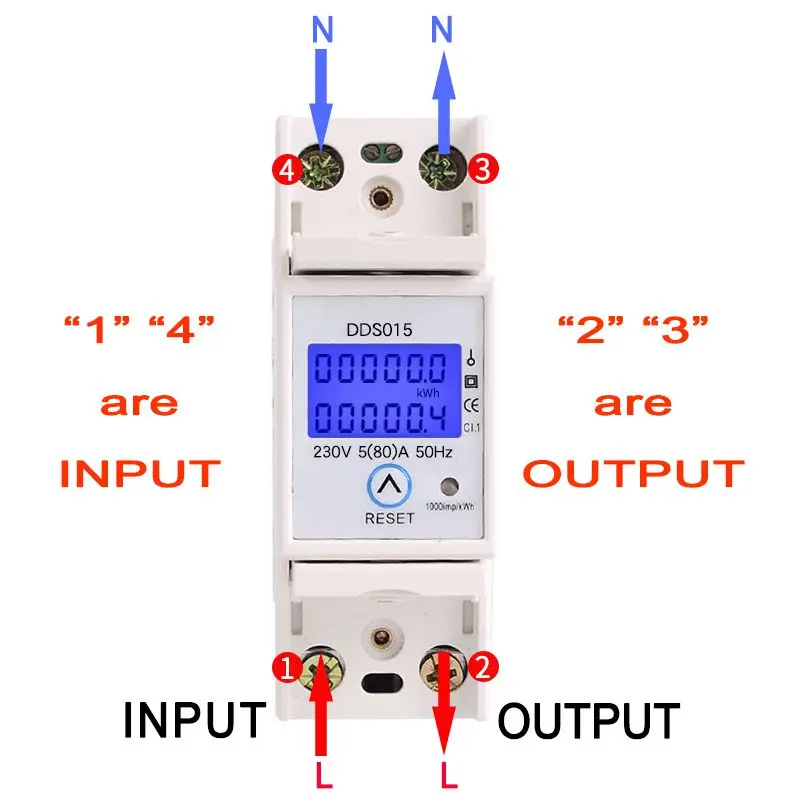 Din-рейка однофазный ваттметр Потребляемая мощность ватт электронный счетчик энергии кВтч 5-80A 230 В переменного тока 50 Гц с функцией сброса