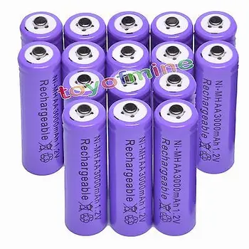 

16x AA 3000mAh 2A 1.2 V Ni-MH Purple Rechargeable Battery Cell for MP3 RC Toys