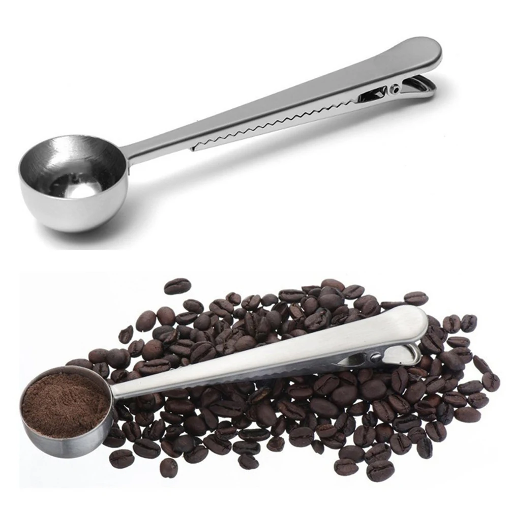 Durable Stainless Steel Kitchen Coffee Measuring Spoon Bag Sealing Clip Spoon Hot