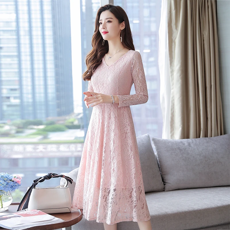 Новинка, женское длинное платье размера плюс с длинным рукавом, облегающие платья с коленями, розовый светильник, синий цвет, 0217