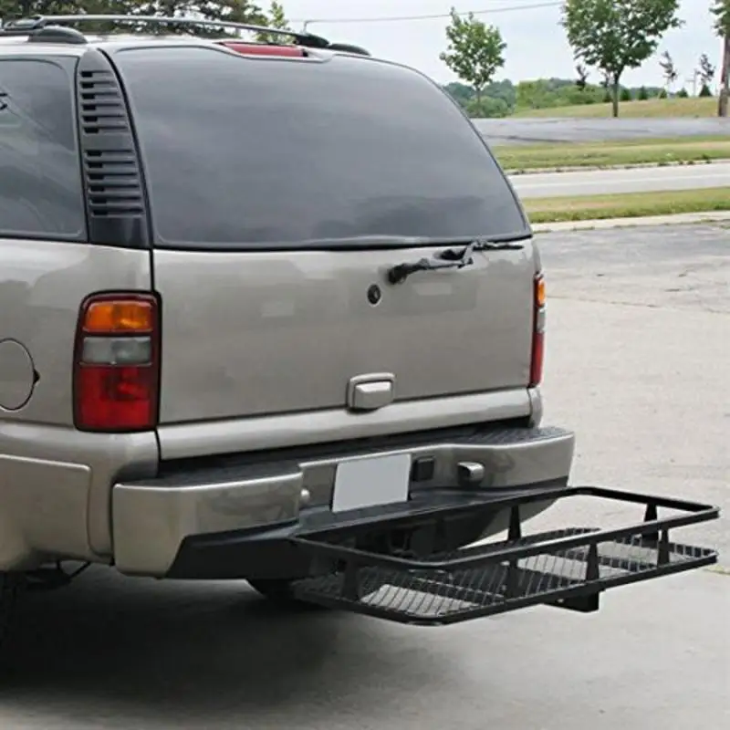 Hitch Mounted Folding Cargo Carrier Blackin License Plate from