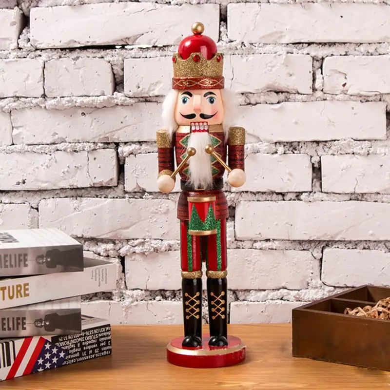 Kopen 38 cm Klassieke Stijl Notenkraker Marionet Glitter Poeder Shimmer Bright Soldaat Notenkraker Handgemaakte Kerstcadeau Desktop Ornament