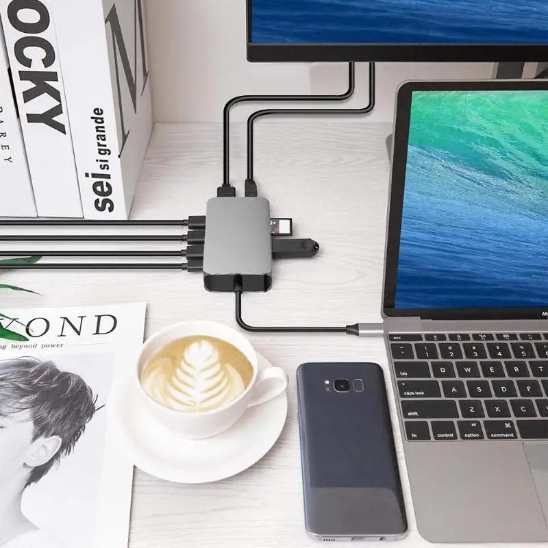 

9 in 1 USB C Hub Type C to HDMI RJ45 USB 3.0 Hubs Thunderbolt for SD TF Card Reader Adapter for MacBook Samsung Type-C USB C HUB