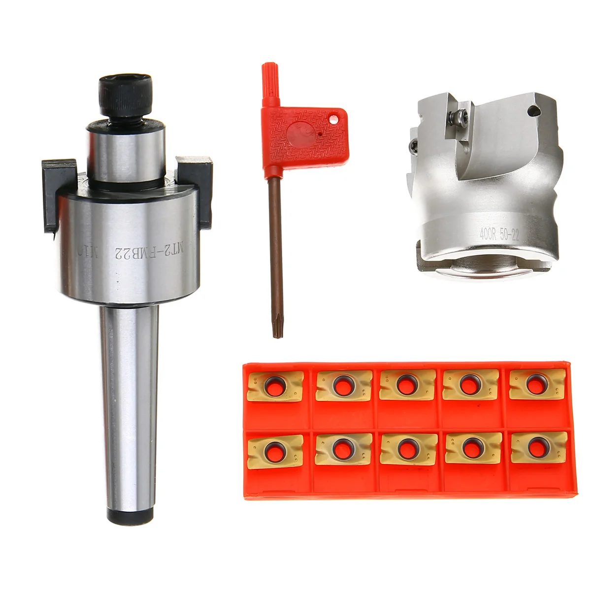 

Face Mill Cutter MT2 400R 50mm Face End Mill Cutter & 10pcs APMT1604 Carbide Inserts with Wrench For Plate Cutting