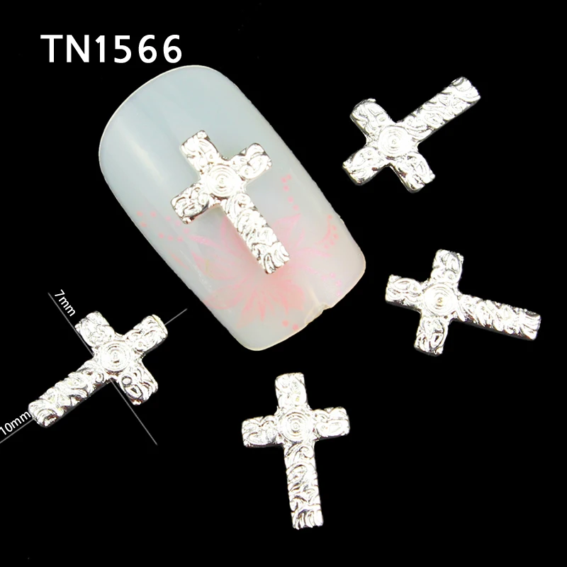 

Blueness 10pcs/Lot 3D Nail Art Rhinestone Charms Sliver Cross Design Nails Decoration Manicure Design Supplies Metal Jewelry