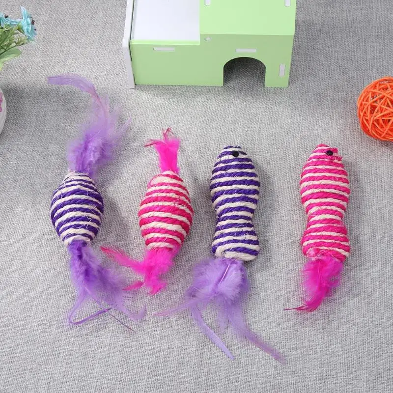 Cat Toys Cats Feathers Sisal Hemp Scratch Bite Toys Fish Ball Design