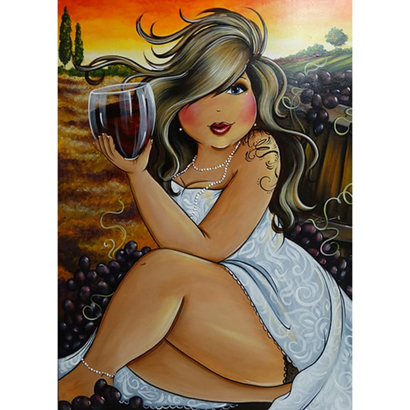 

Square Diamond Painting Women Cross Stitch Diamond Embroidery Fat Lady Grape Wine Full Round Diamond Rhinestones