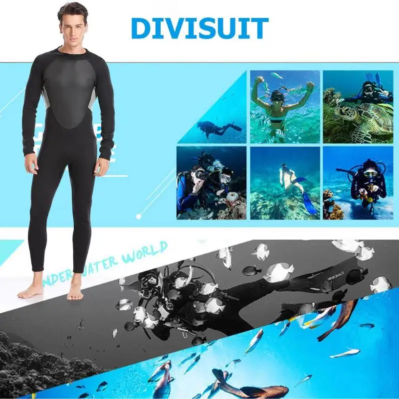Цельный костюм для подводного плавания для мужчин Wo Мужской гидрокостюм с длинным рукавом 3 мм неопреновый мужской купальник черный M_4XL плюс размер