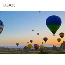 Laeacco Hot Air Balloons Blue Sky Flower Sea Photography Backgrounds Customized Photographic Backdrops For Photo Studio