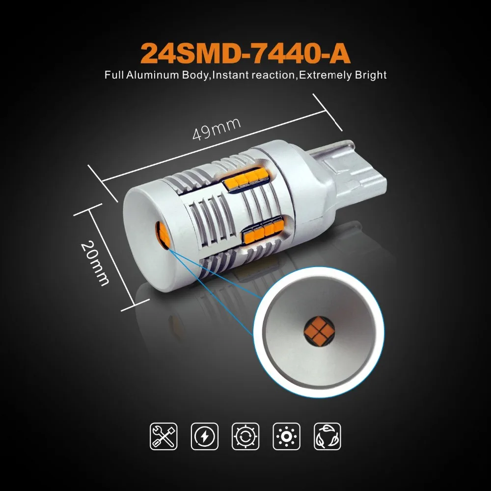 2x 2000lm T20 7440 Canbus безотказная гипер вспышка супер яркий Янтарный Желтый Wy21W 7440NA светодиодный светильник только для сигнала поворота