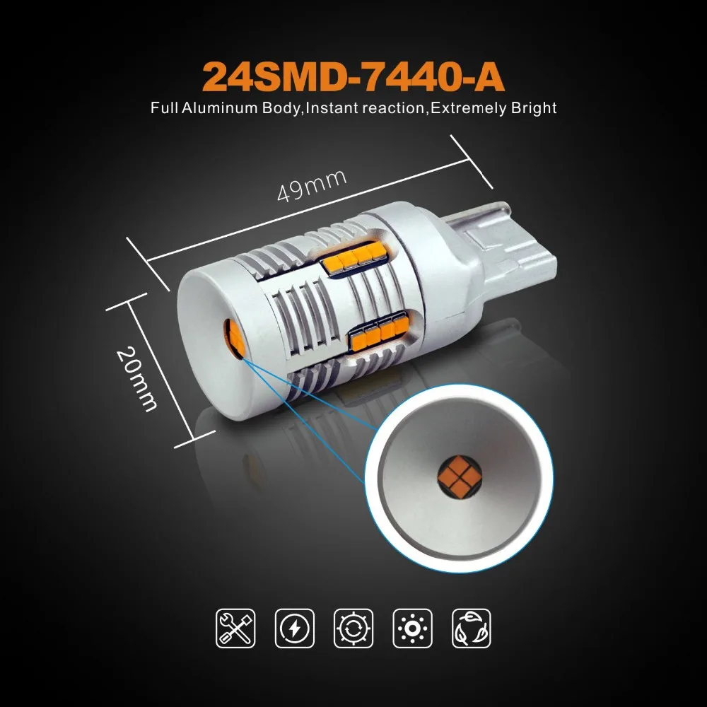 2x T20 7440 WY21W 7440NA светодиодный Canbus без ошибок Hyper Flash супер яркие янтарные желтые
