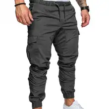Модные для мужчин смесь хлопка Drawstring синтетическое закрытие волос спортивный костюм мотобрюки карго длинные брюки для девоче