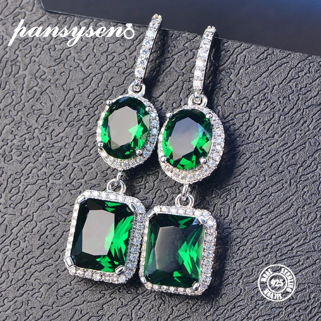 PANSYSEN 2019 Luxury Natural Emerald Women s Drop Earrings Genunie 925 silver Jewelry Earrings For Women PANSYSEN 2019 Luxury Natural Emerald Women's Drop Earrings Genunie 925 silver Jewelry Earrings For Women Party Engagement Gifts