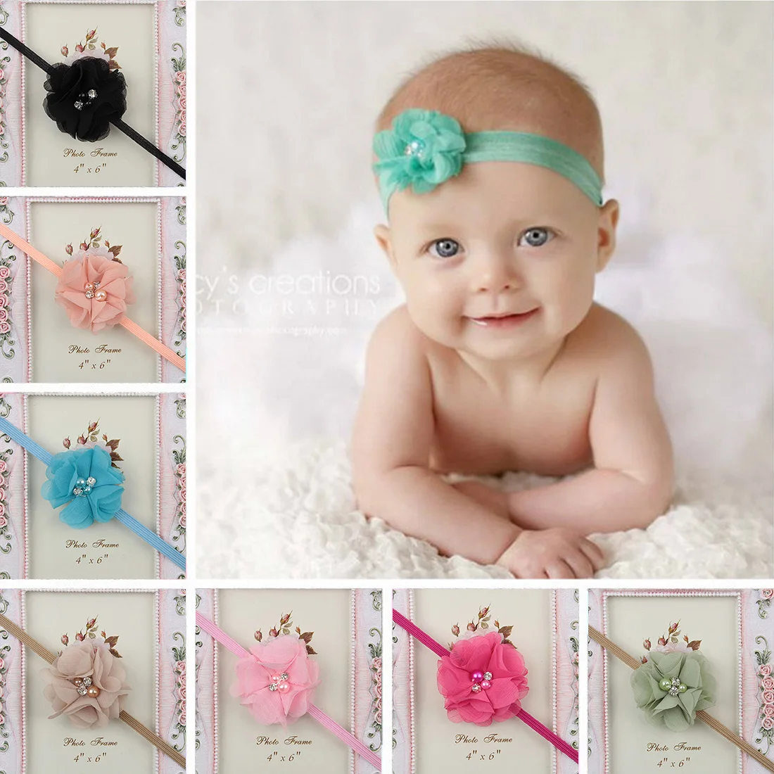 Infant hair accessory floral cloth bows newborn flower Headwear tiara headwrap Gift Toddlers bandage Ribbon