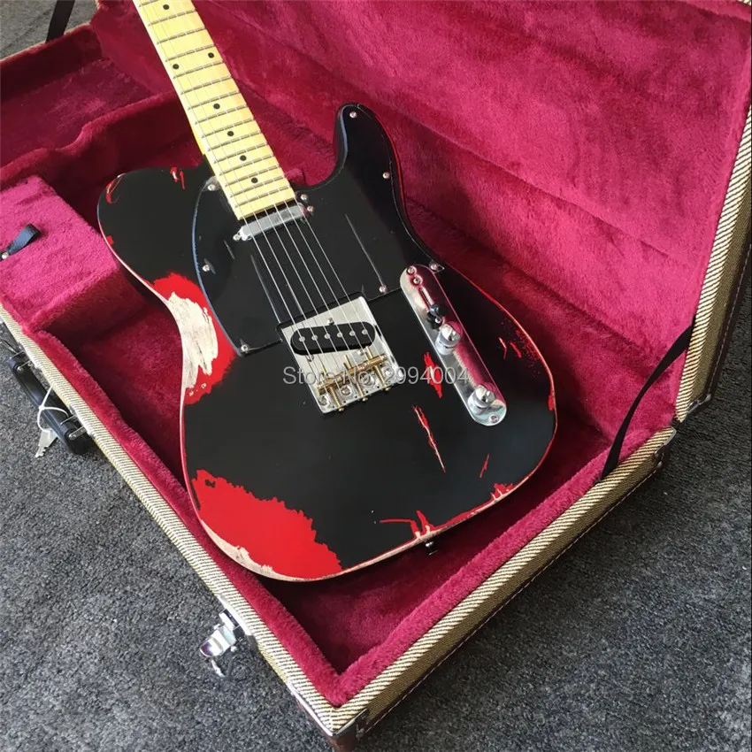 

In Stock , antique do old electric guitar. Real photos, free shipping. Relic guitars, black, red color