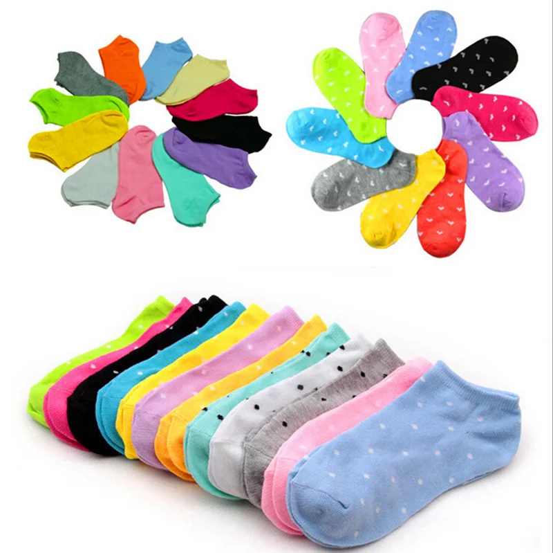 

5 Pair Casual Cute Heart printed Ankle Low Cut socks Cotton Socks Women Elastic Spell Color Unisex Boat Socks funny harajuku