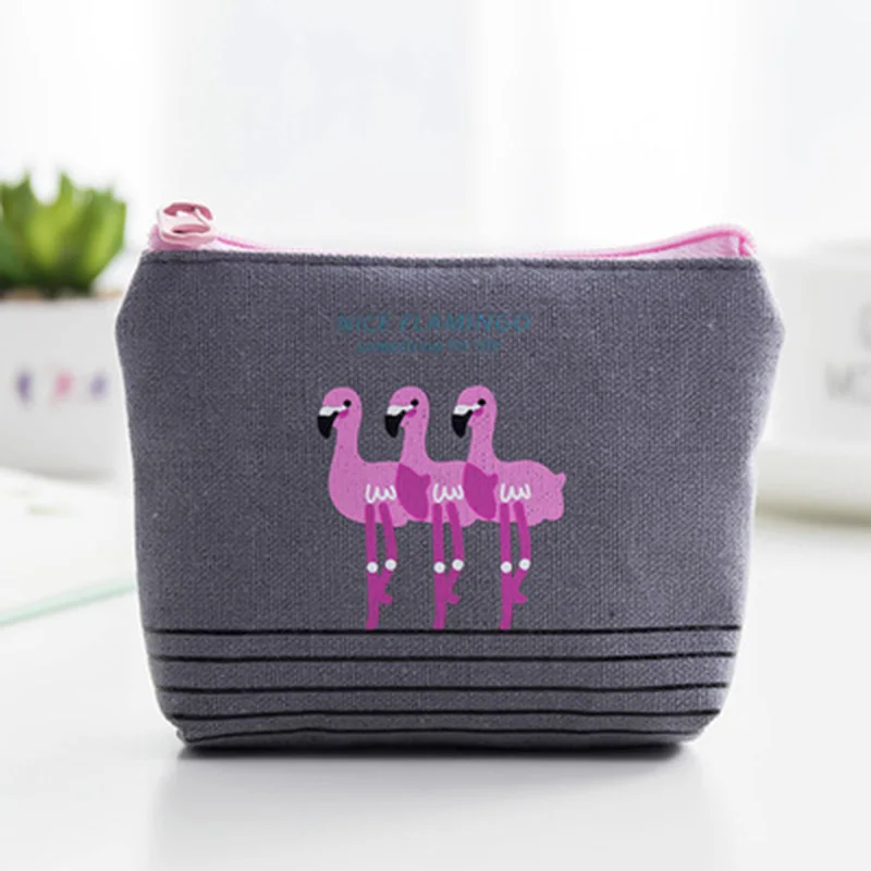 Pink Flamingos Pattern Canvas Coin Purse Assorted Wallet Bag With Zip