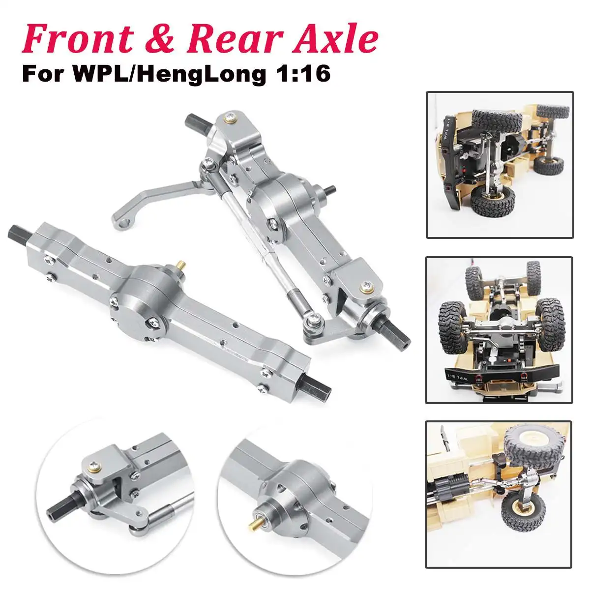 

Titanium Color All Metal Front /Rear Bridge Axle Set For WPL For HengLong 1/16 Military Truck RC Car Part