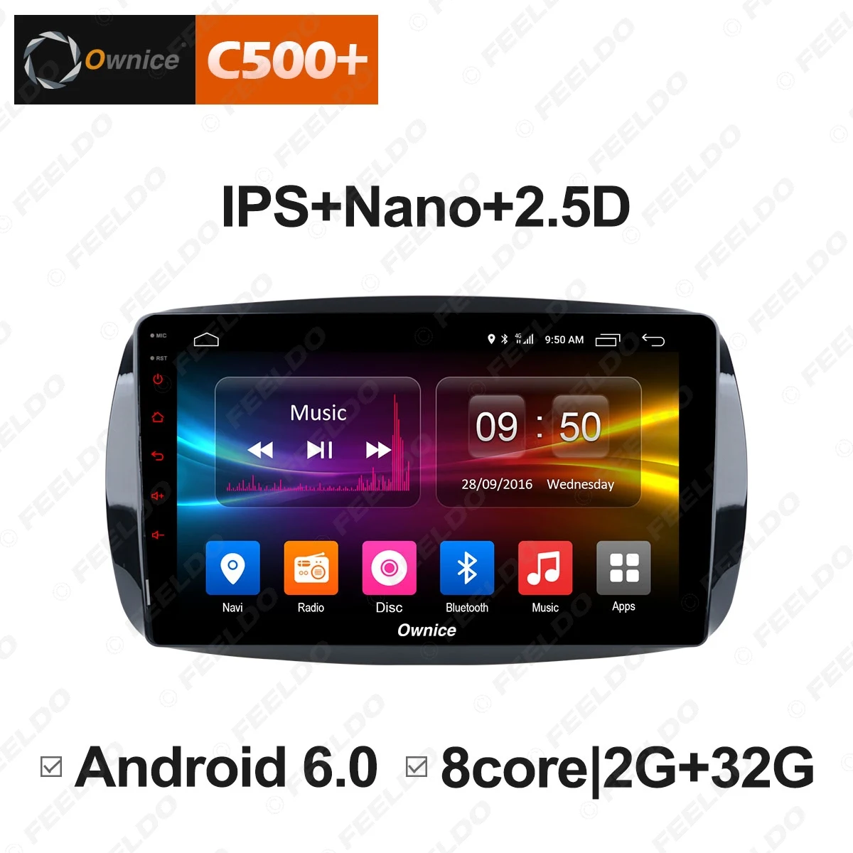 Clearance FEELDO 9" Android 6.0 4-Core/DDR3 1G/16G/Support 4G Dongle Car Media Player With GPS/FM/AM RDS Radio  For Benz Smart 2016~2018 2
