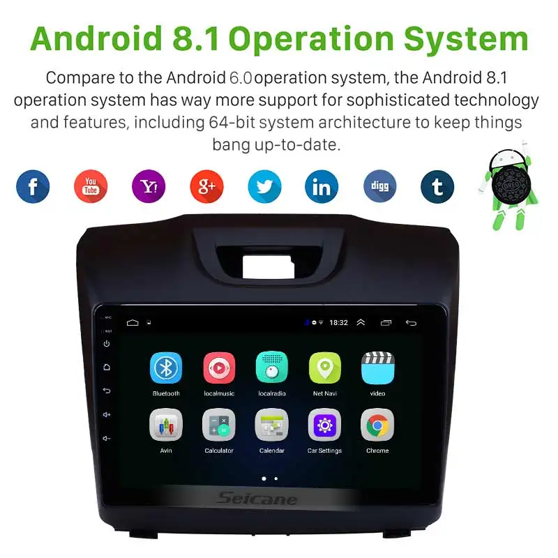 Продажа Seicane 2Din 9 дюймов Android 8,1 font b gps b font Автомагнитола стерео для Isuzu D MAX Chevrolet S10 2015 2016 2017 2018 Wifi bluetooth головное устройство